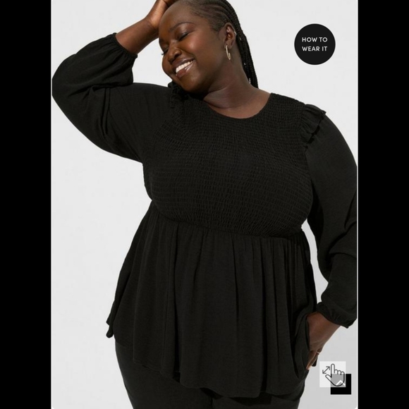 Torrid Peplum Crinkle Gauze Smocked Top - Picture 1 of 5